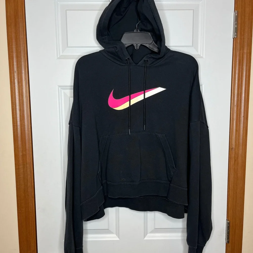Nike Sportswear Icon Clash‎ Black Fleece Hoodie Crop Boxy Large
